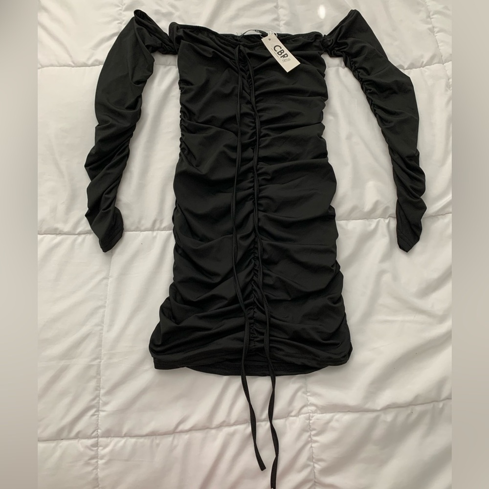 CBR Black Ruched Sleeve Dress - Small NWT